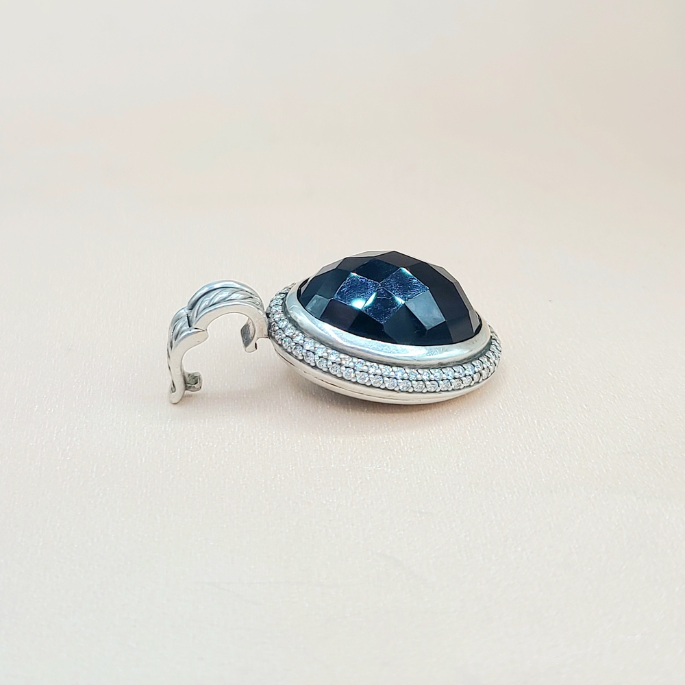 David Yurman Signature Oval Black Onyx Diamond Pendant Enhancer  - Picture 5 of 7